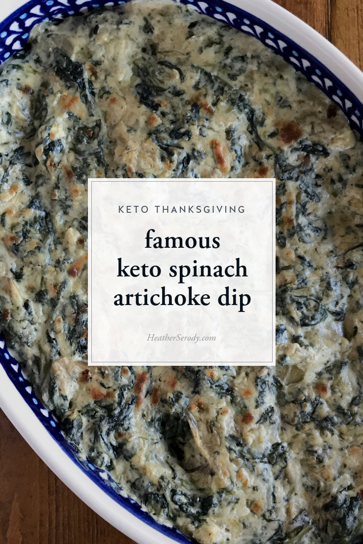 I went on a mission to create the best damn spinach artichoke dip and what resulted is the best damn spinach artichoke dip I've ever had; destined to be famous, just like my famous grilled salmon recipe. It's a great appetizer or even side dish for Thanksgiving dinner, too. #keto #thankgiving #ketorecipes #ketoholiday